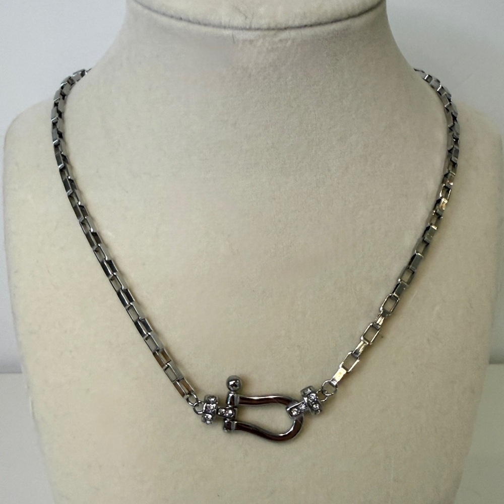 Silver Link Necklace with Decorative Clasp